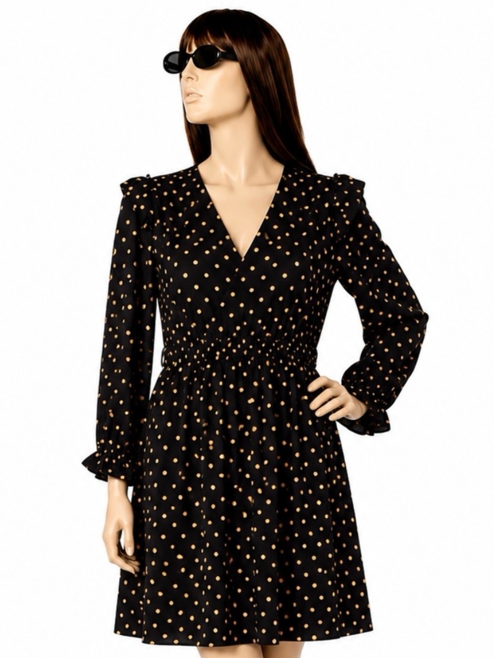 Madewell Tan and Beige Polka Dot Dress Size S